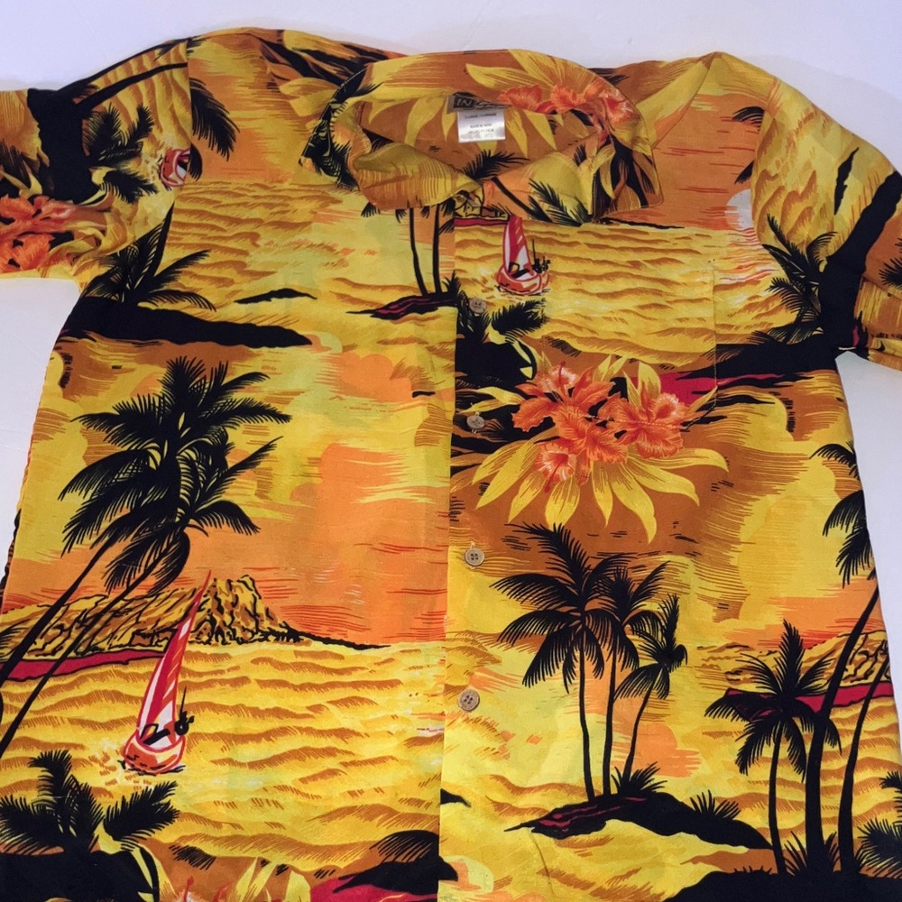 Ingear Vibrant Yellow Hawaiian Shirt Button Up kid‎ size XL